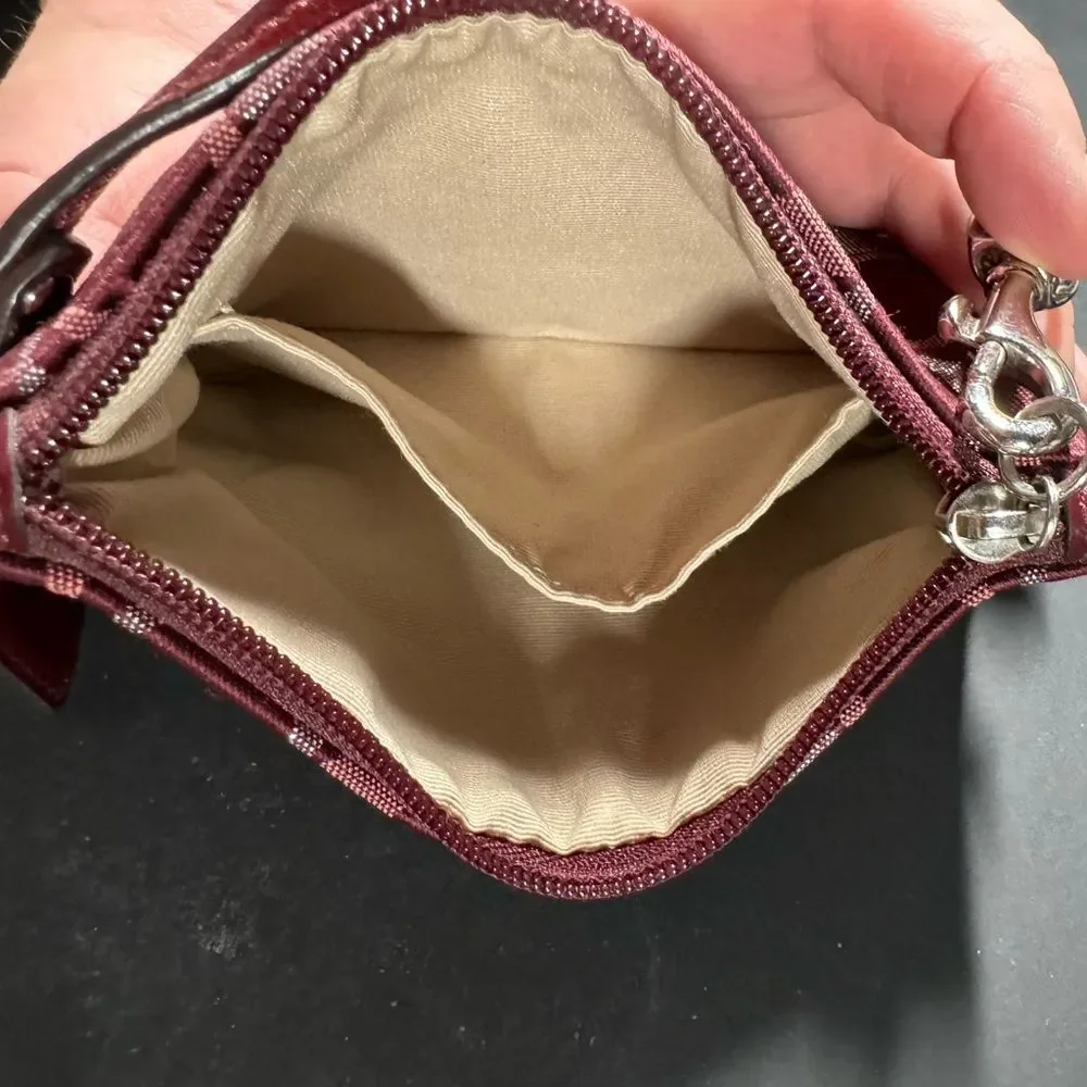 Coach Signature C Striped Wristlet 3 Color Wine Metallic Silver 47790 Burgundy - Picture 3 of 4